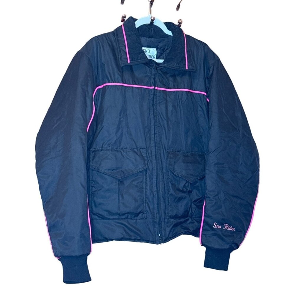 Sno Rider Womens Black Jacket With 3M Thinsulate Pink Piping & Embroidery Size M